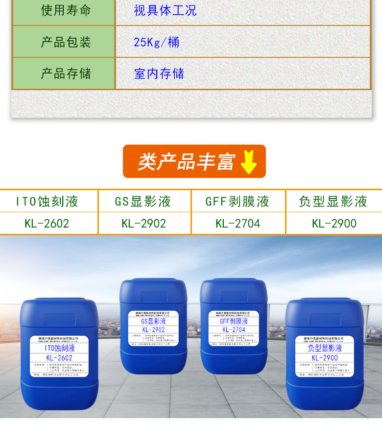 正型显影液KL-2904 IC，LCD，手机TP正性光刻胶显影液